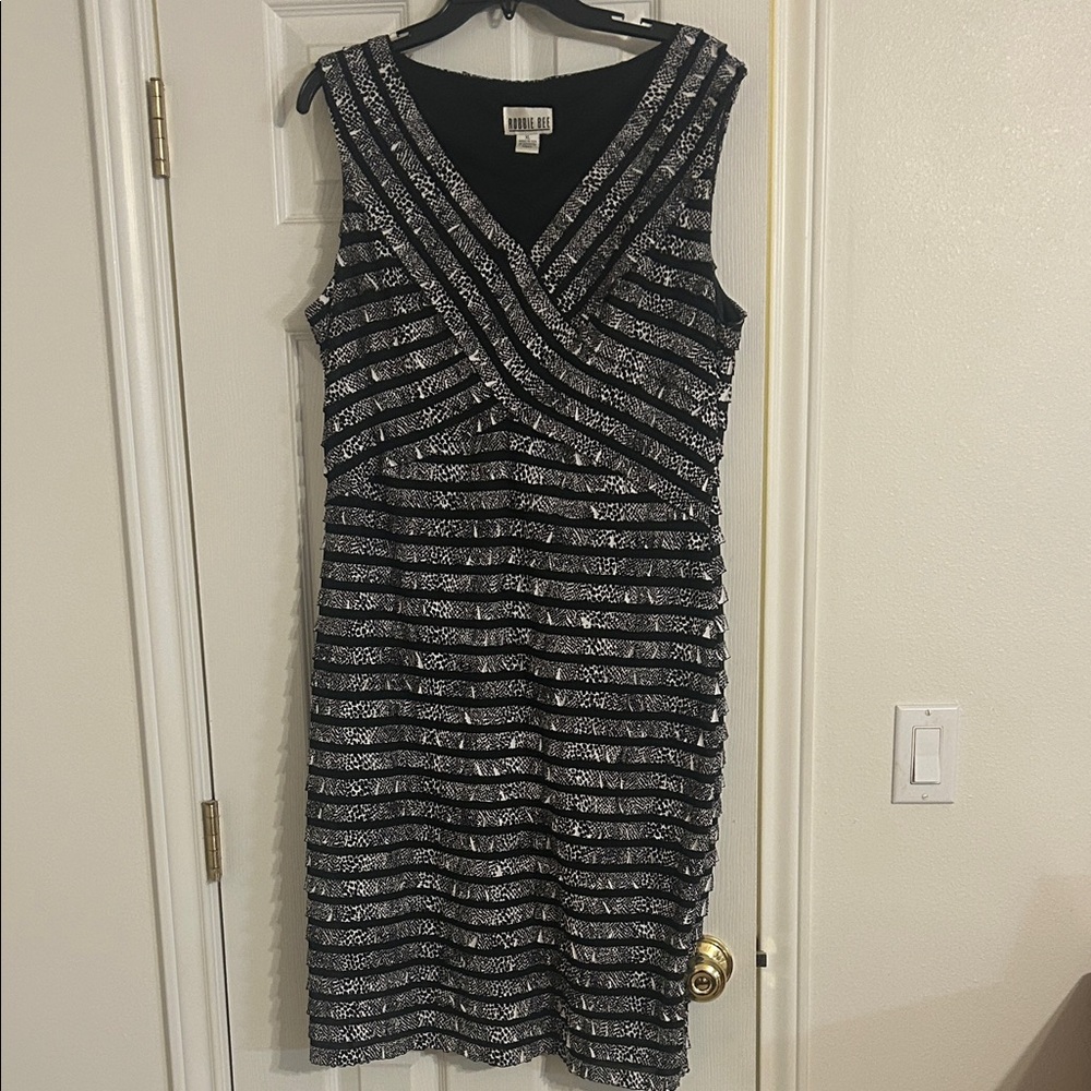Connected Apparel Striped Black and Silver Mini Dress